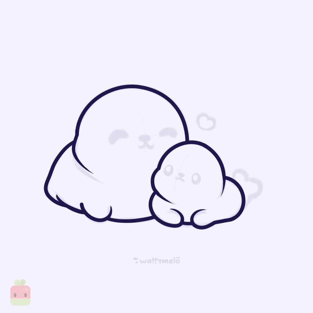 3. Outline the Body and Face ∙ Trace over the main shape with a cleaner, more defined line (I use the monoline brush in Procreate). Make the body slightly pudgy for a cute effect.