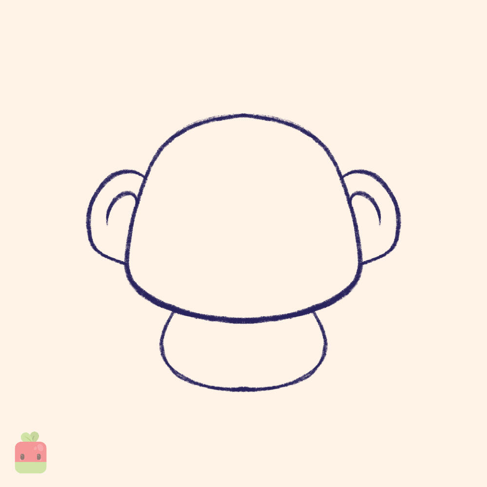 3. Add the Ears ∙ Draw two C shapes for the big ears. For this step, if you’re using Procreate, try the symmetry tool to ensure both ears match if that is the look you are going for.