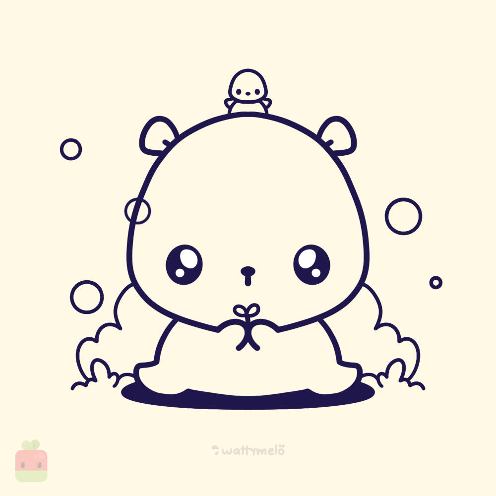 7. Base Linework ∙ Use a monoline brush or your favorite tool to create clean and precise lines. While working on this step, I added some bushes behind my capybara to enhance its shape and make the composition more lively.