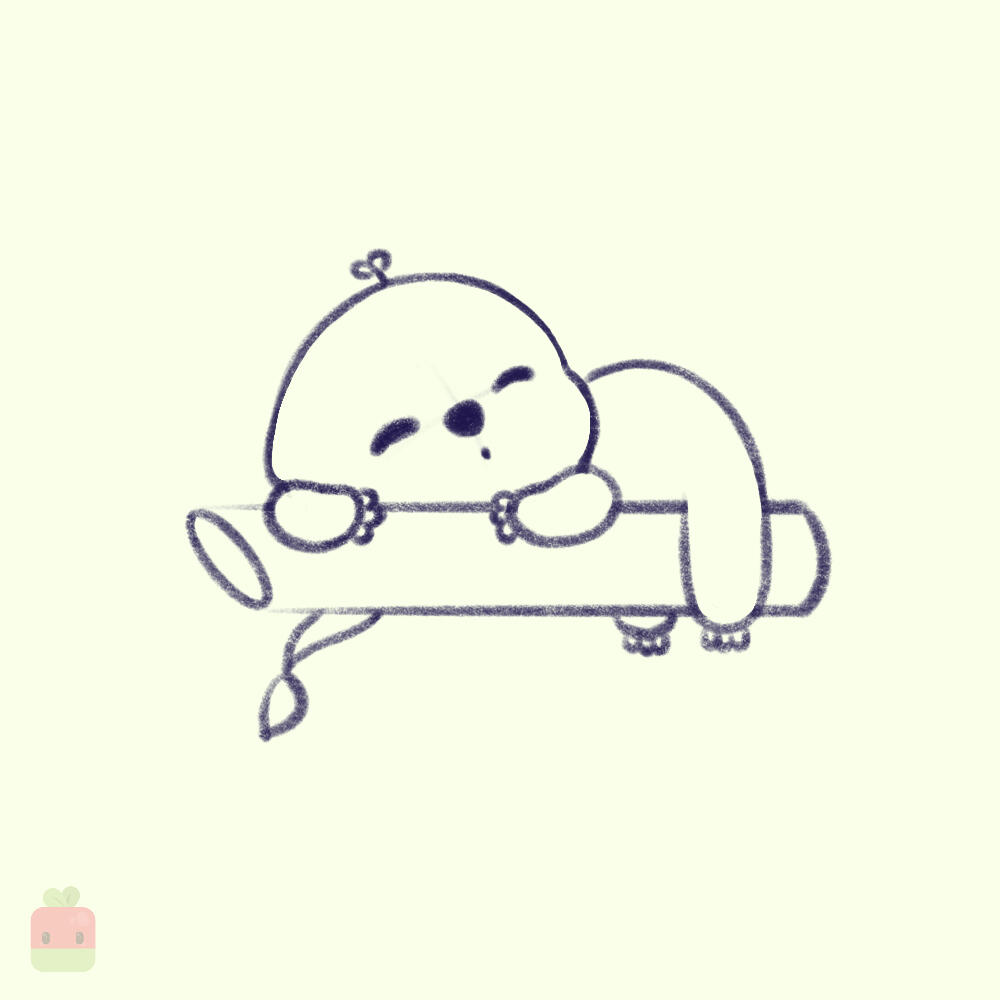 5. Add the Face ∙ Draw two curved eyes. Add a big, rounded triangle nose near the center of the face and a simple dot for the mouth to give the sloth its sleepy look.