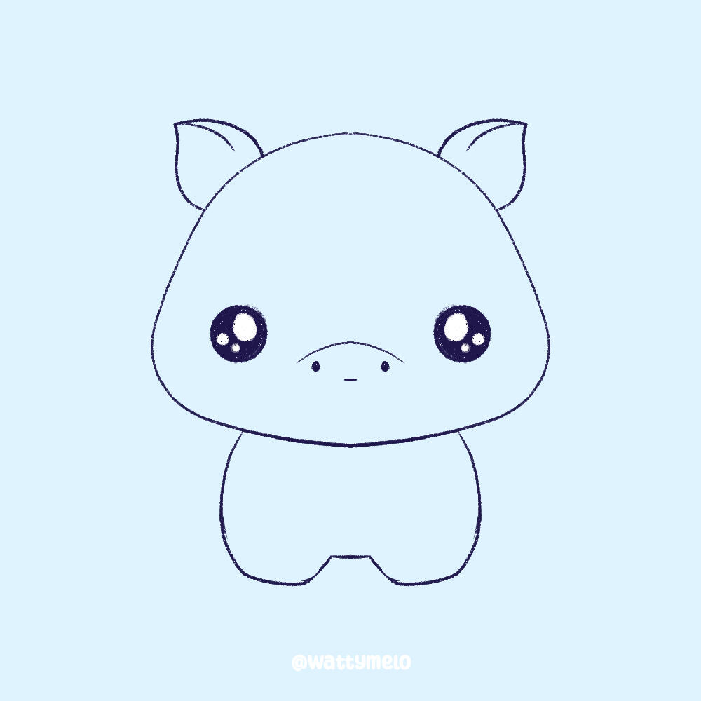 5. Draw the Nose ∙ Draw a wide semi-circle in the middle of the face to indicate the bump of the nose. Add two small dots under it for the nostrils, and a small line in the middle for the mouth.